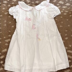 White Baby Dress with Pink Trim and Embroidered Cherries